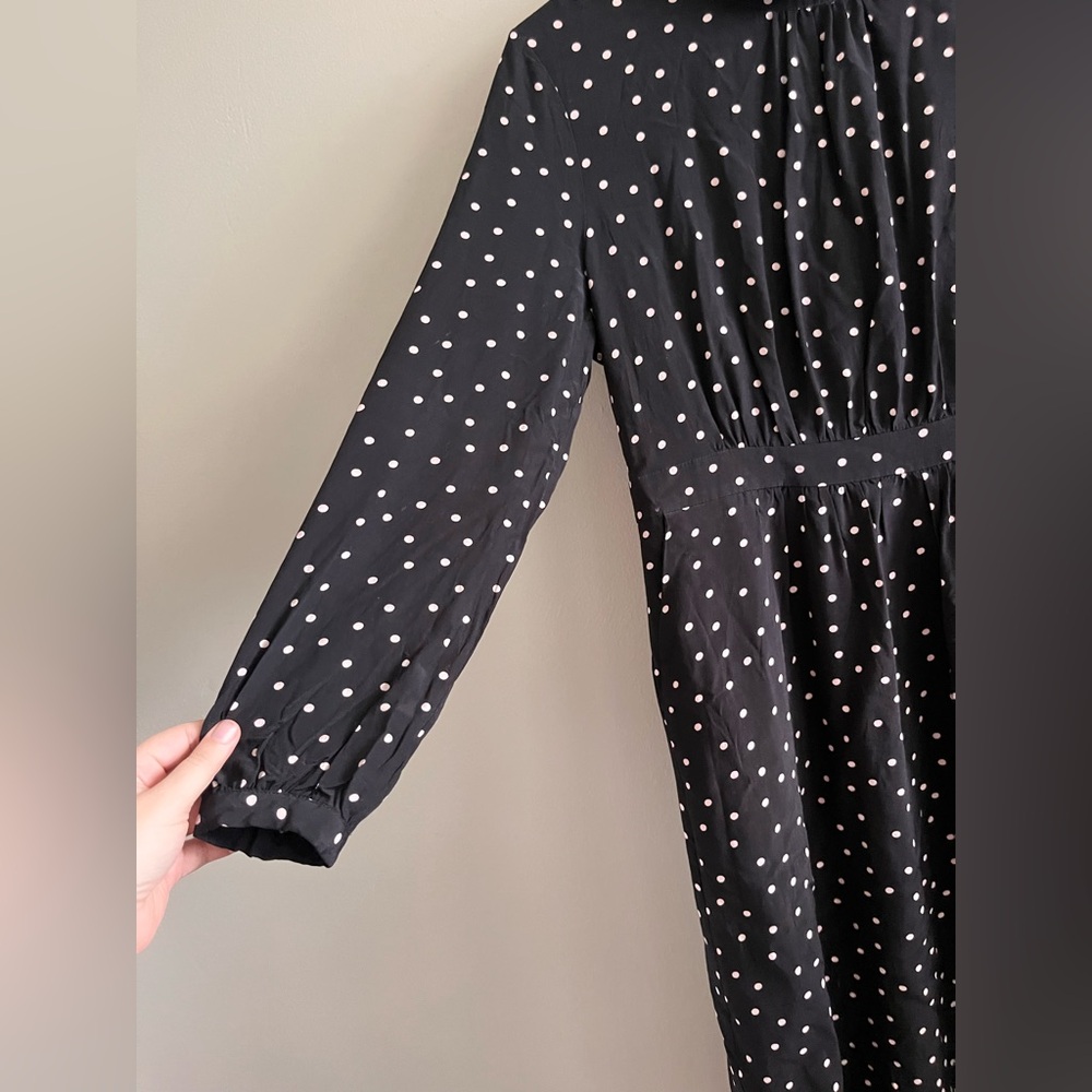 Boden Black Midi Dress - Long Sleeve Turtle Neck Polka Dot Size 8L - Picture 4 of 5